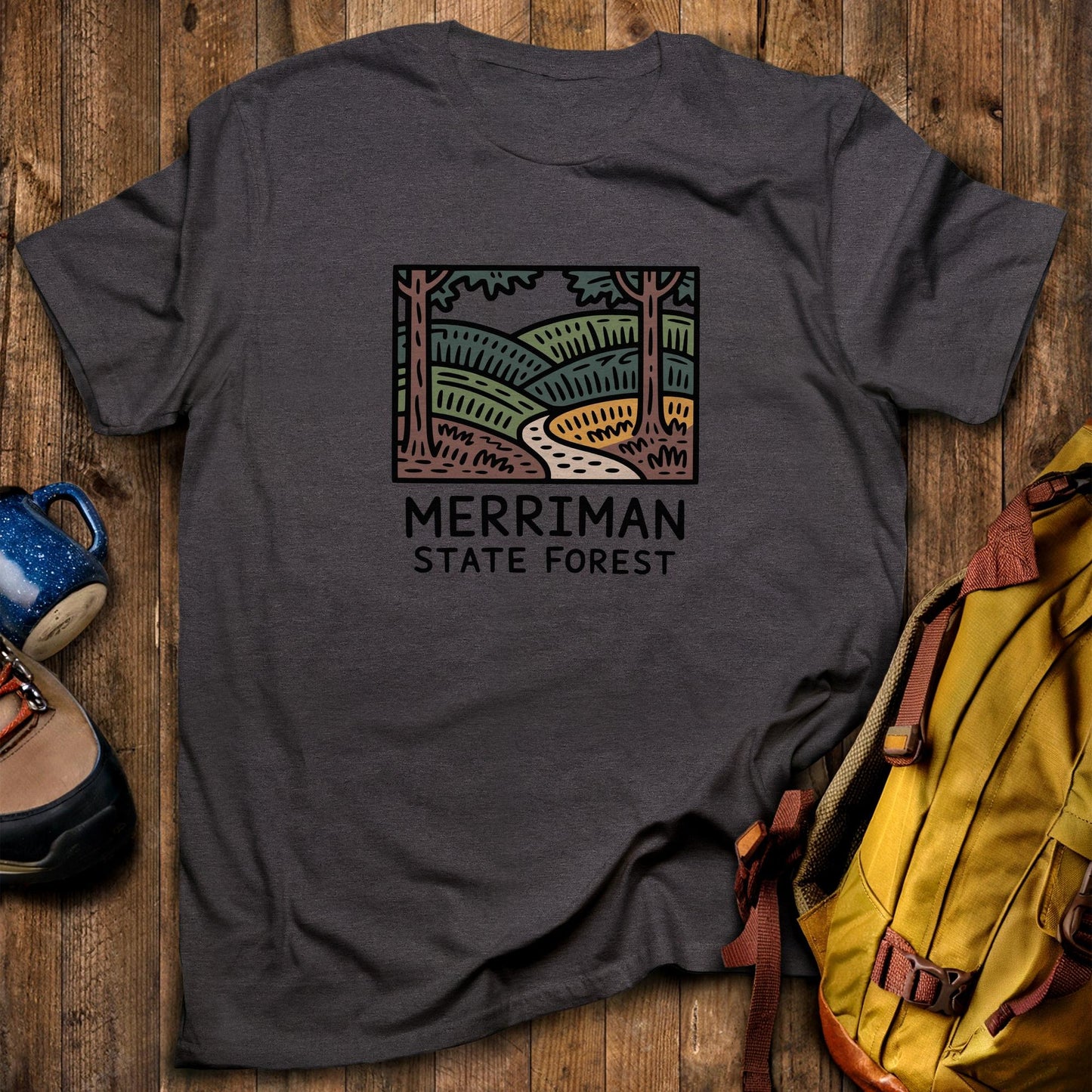 Merriman State Forest T-Shirt Dark Heather Adventure and Outdoors Themed T-Shirt