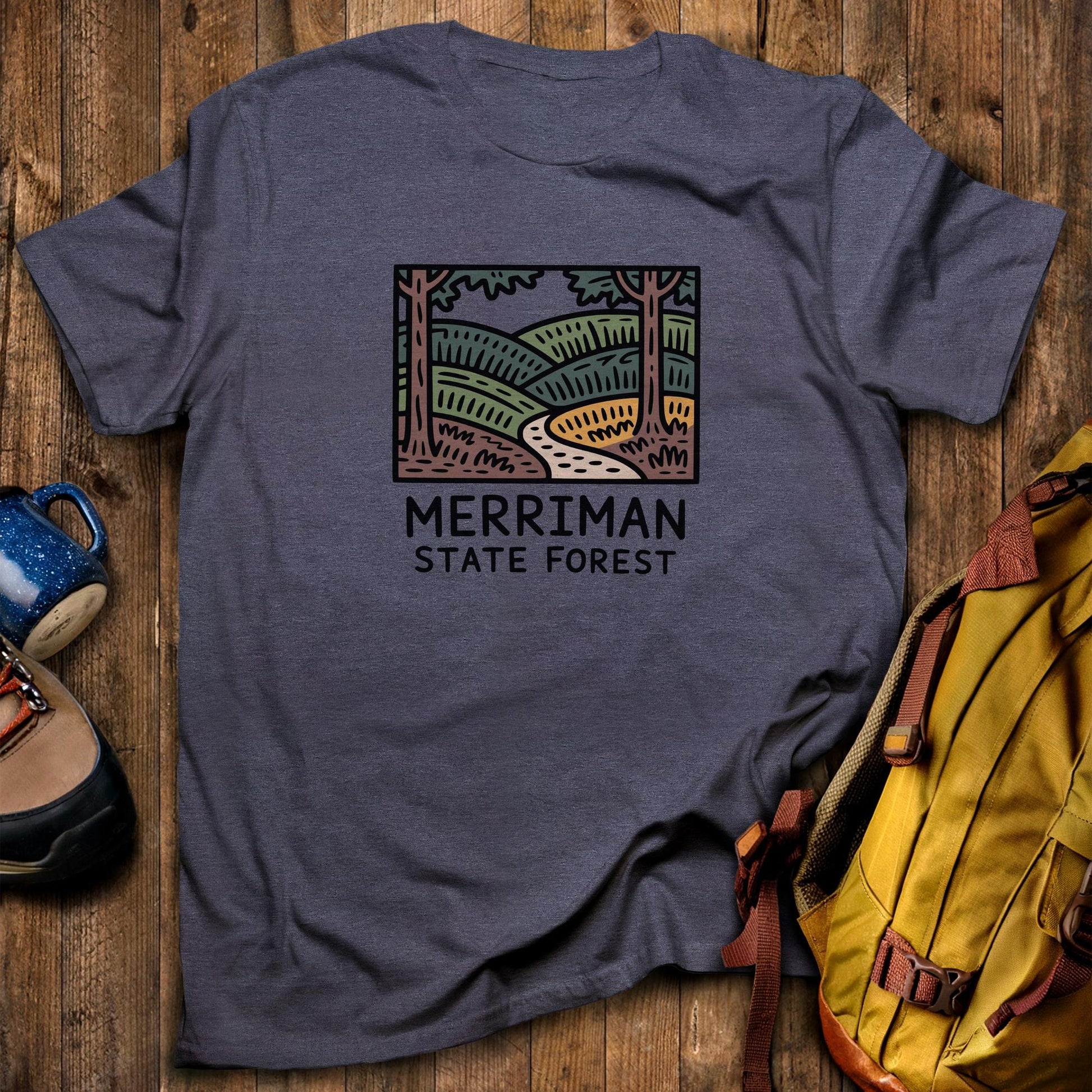 Merriman State Forest T-Shirt Heather Navy Adventure and Outdoors Themed T-Shirt