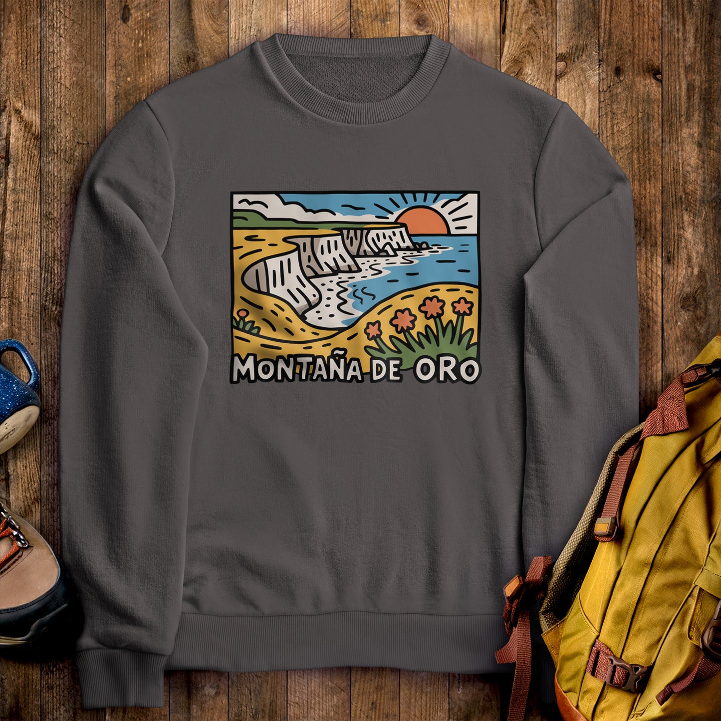 Montana de Oro State Park Crewneck Sweatshirt Charcoal Adventure and Outdoors Themed Sweatshirt