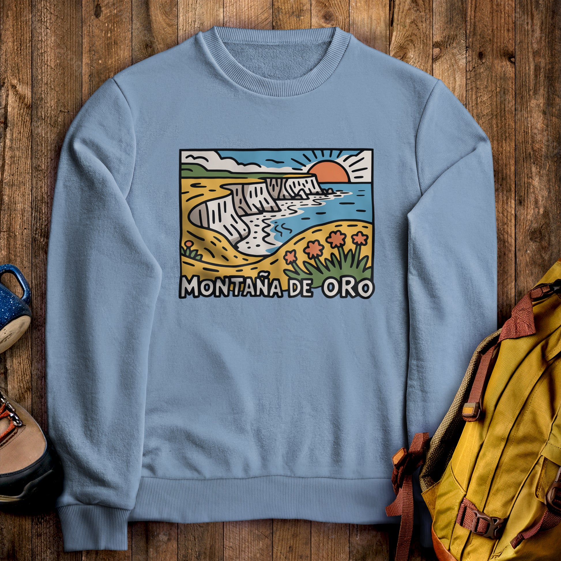Montana de Oro State Park Crewneck Sweatshirt Stone Blue Adventure and Outdoors Themed Sweatshirt