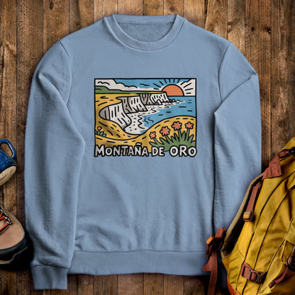 Montana de Oro State Park Crewneck Sweatshirt Stone Blue Adventure and Outdoors Themed Sweatshirt