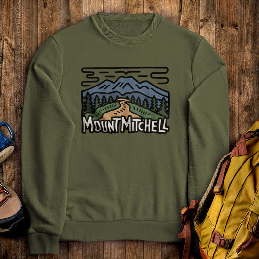 Mount Mitchell Crewneck Sweatshirt Military Green Adventure and Outdoors Themed Sweatshirt