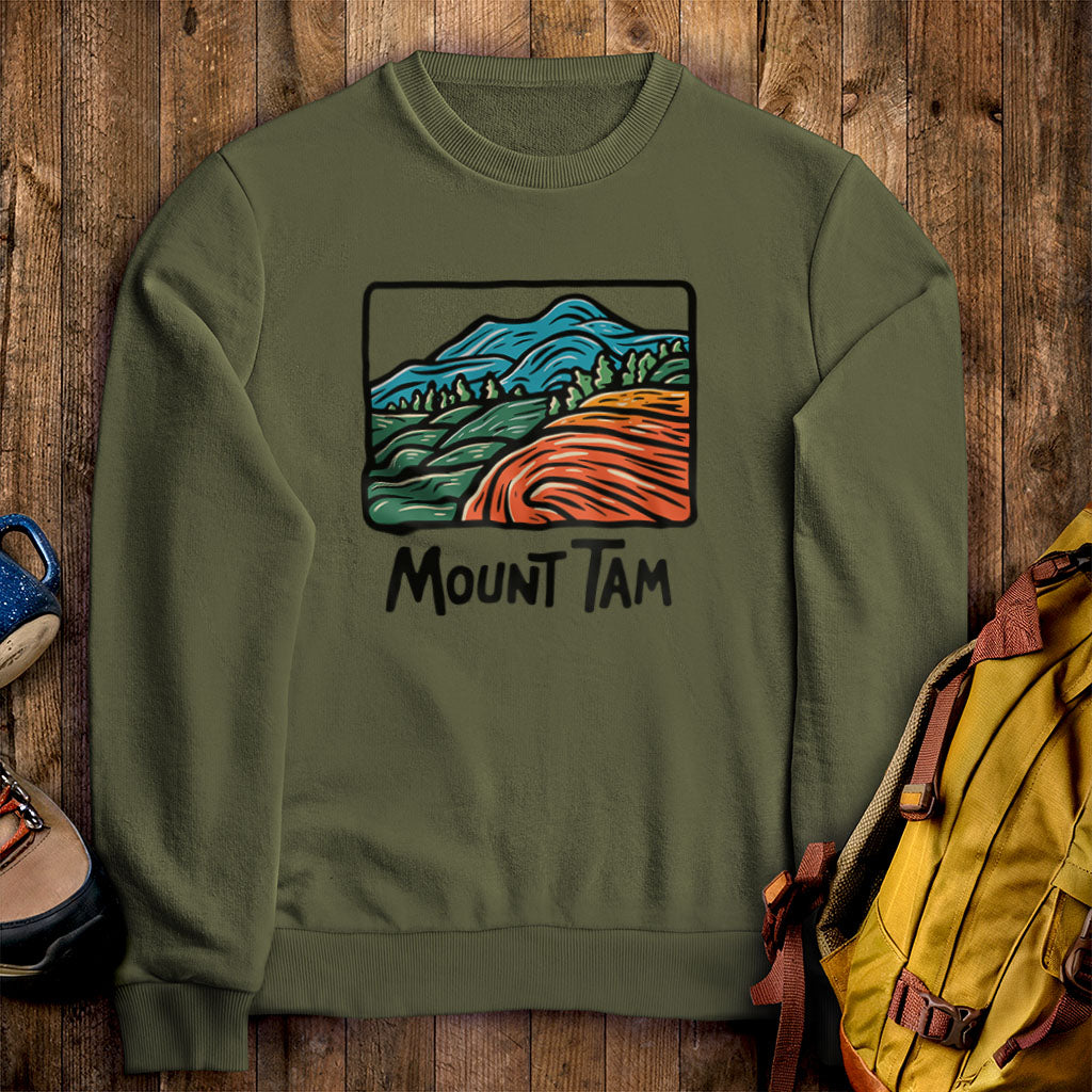 Mount Tamalpais Crewneck Sweatshirt Military Green Adventure and Outdoors Themed Sweatshirt