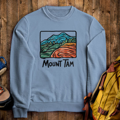 Mount Tamalpais Crewneck Sweatshirt Stone Blue Adventure and Outdoors Themed Sweatshirt