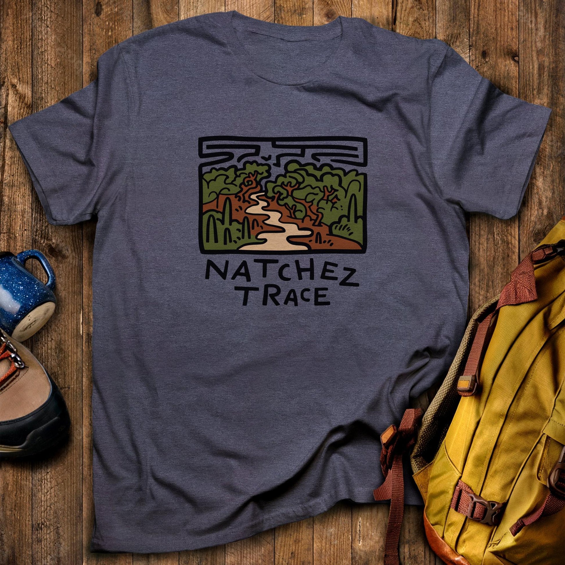 Natchez Trace T-Shirt Heather Navy Adventure and Outdoors Themed T-Shirt