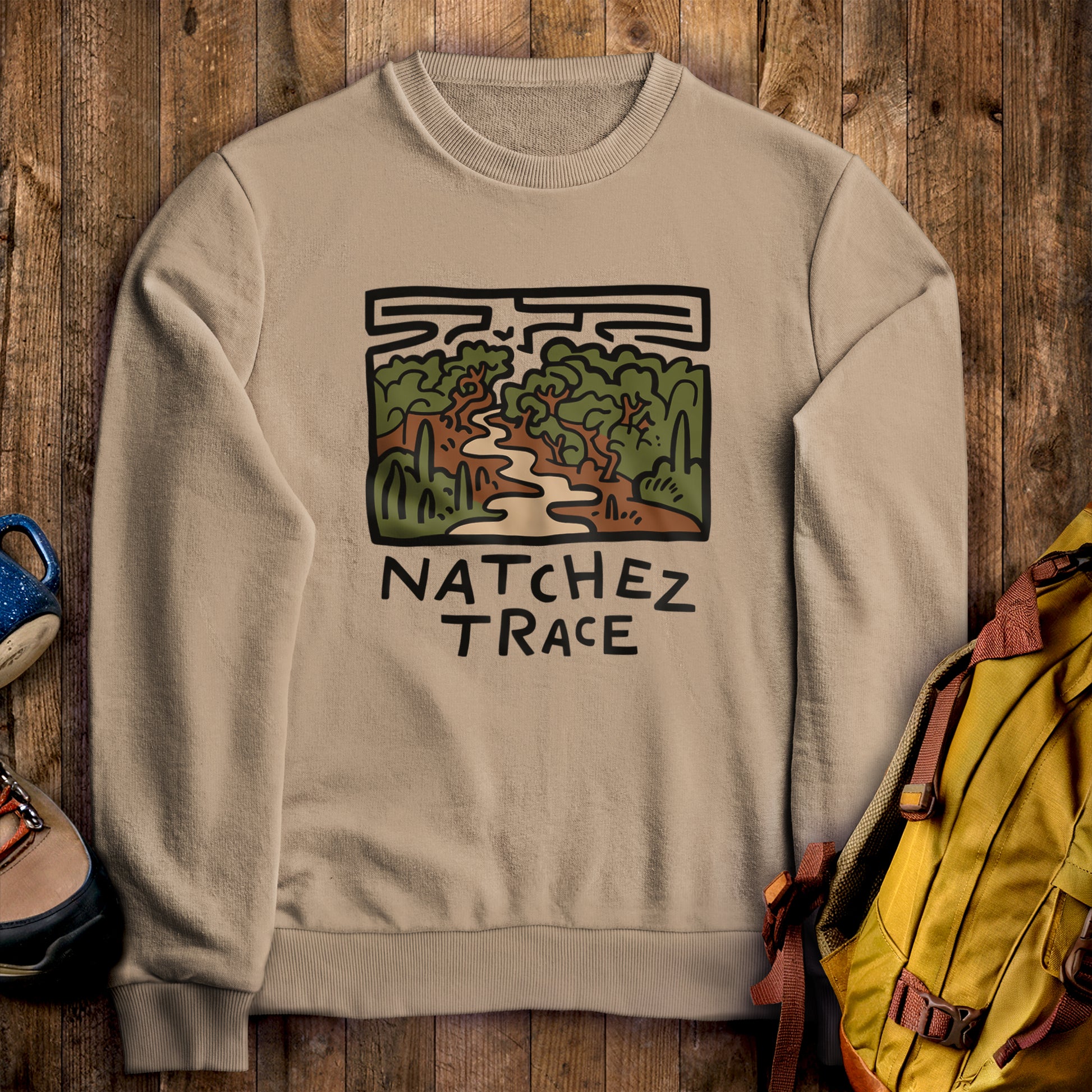 Natchez Trace Crewneck Sweatshirt Sand Adventure and Outdoors Themed Sweatshirt