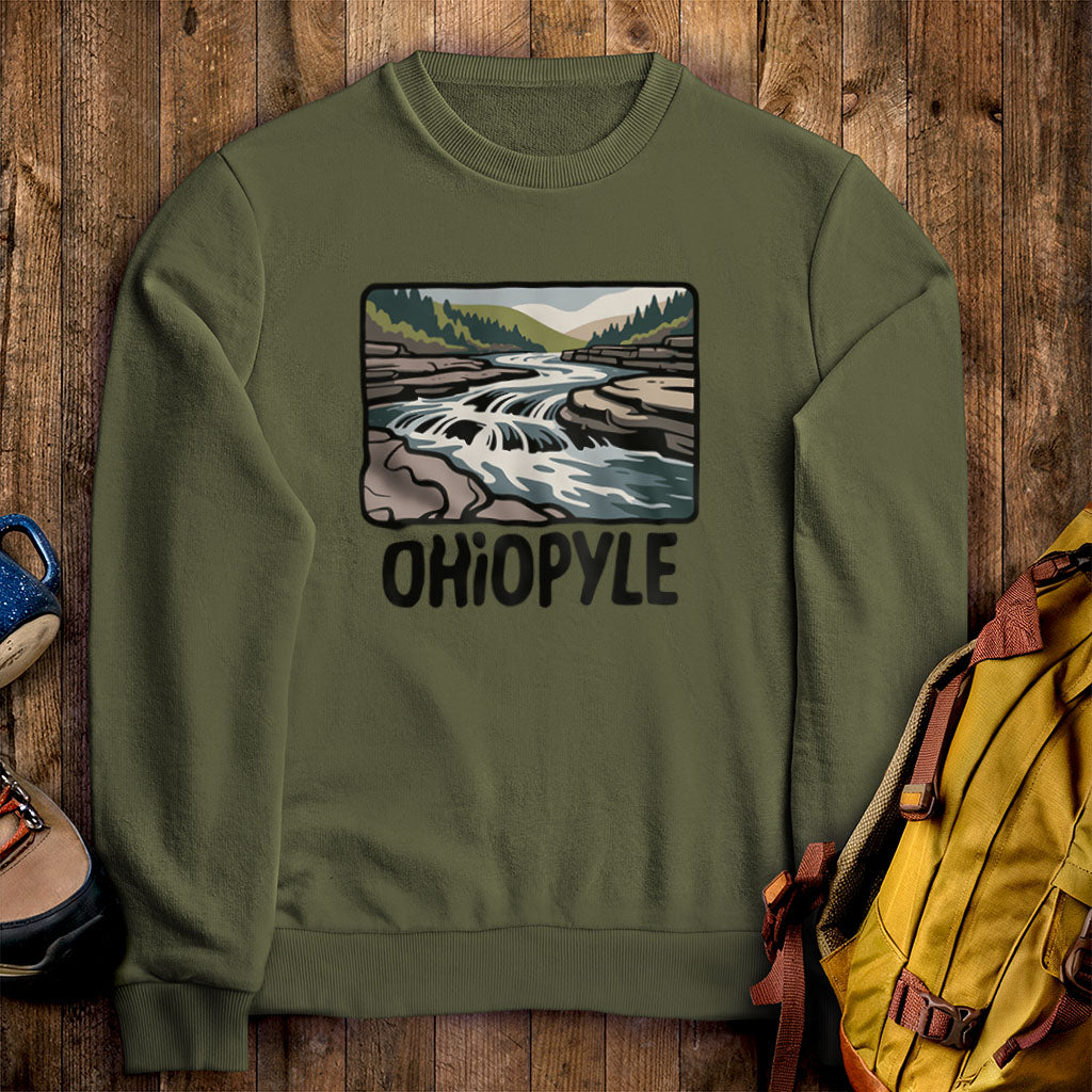 Ohiopyle State Park Crewneck Sweatshirt Military Green Adventure and Outdoors Themed Sweatshirt