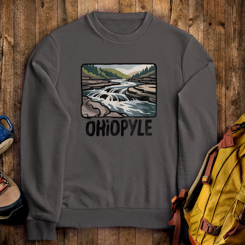 Ohiopyle State Park Crewneck Sweatshirt Charcoal Adventure and Outdoors Themed Sweatshirt