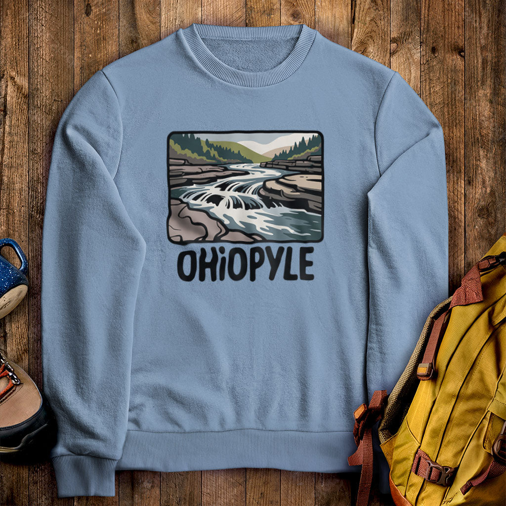 Ohiopyle State Park Crewneck Sweatshirt Stone Blue Adventure and Outdoors Themed Sweatshirt