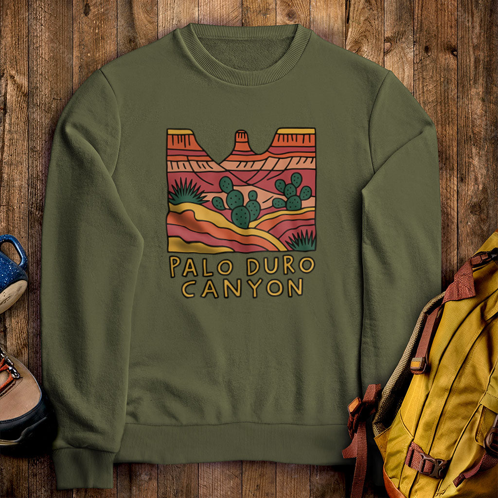 Palo Duro Canyon Crewneck Sweatshirt Military Green Adventure and Outdoors Themed Sweatshirt