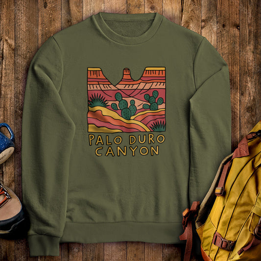 Palo Duro Canyon Crewneck Sweatshirt Military Green Adventure and Outdoors Themed Sweatshirt