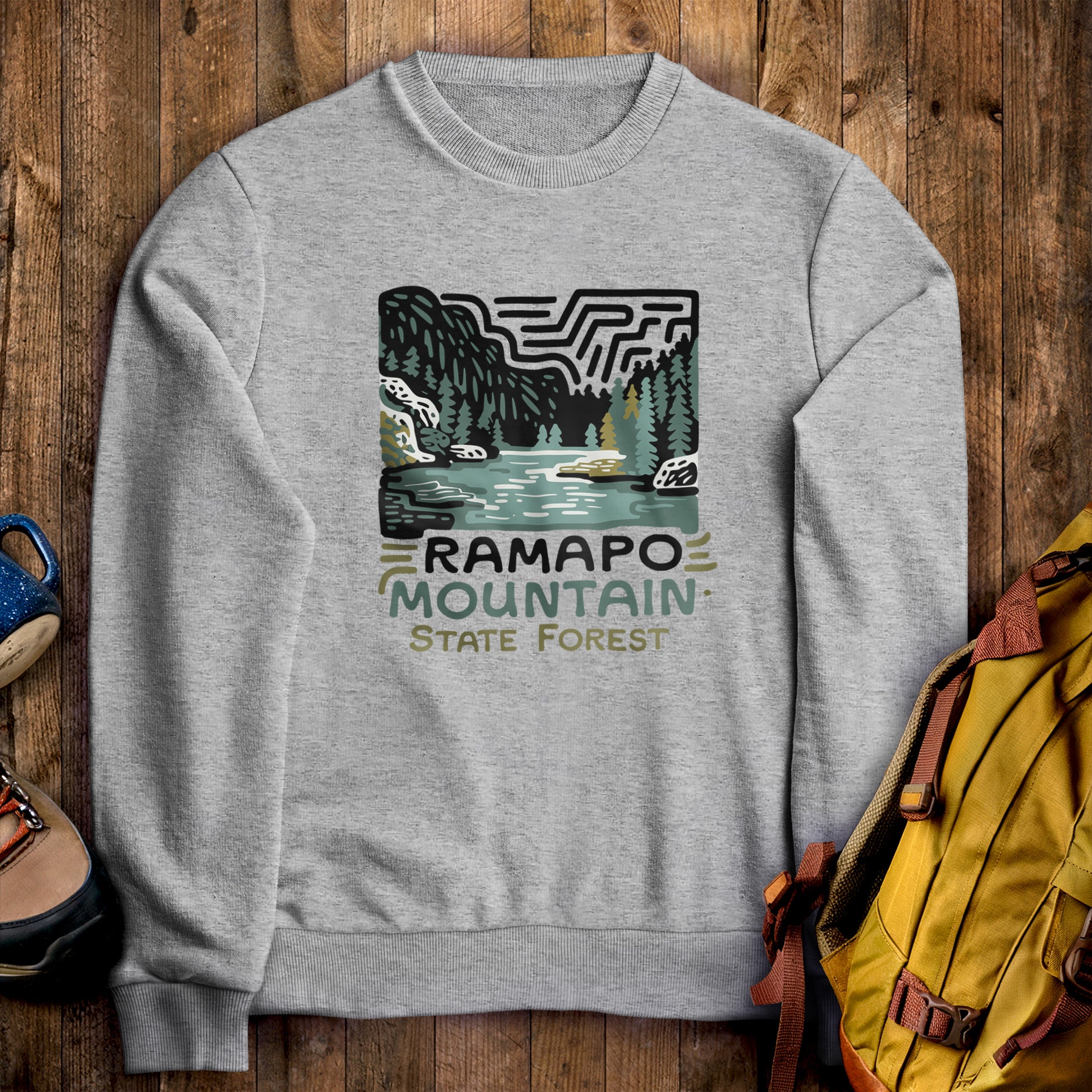 Ramapo Mountain State Forest Crewneck Sweatshirt Sport Grey Adventure and Outdoors Themed Sweatshirt
