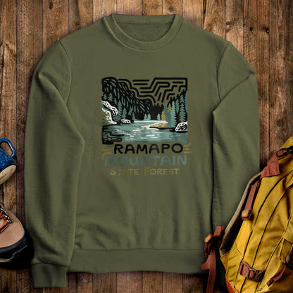 Ramapo Mountain State Forest Crewneck Sweatshirt Military Green Adventure and Outdoors Themed Sweatshirt