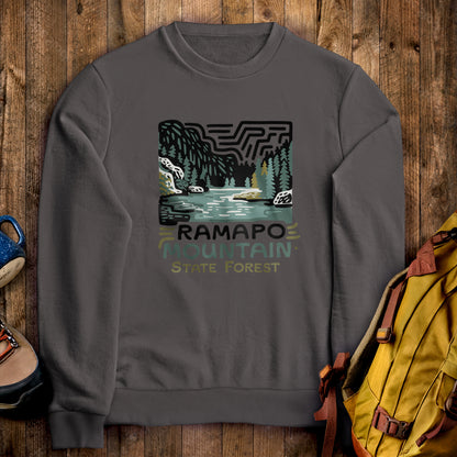 Ramapo Mountain State Forest Crewneck Sweatshirt Charcoal Adventure and Outdoors Themed Sweatshirt