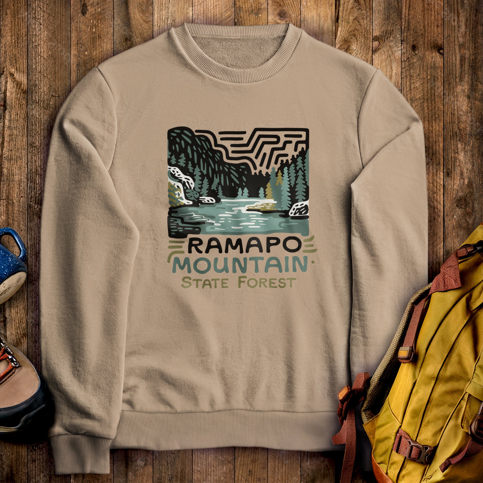 Ramapo Mountain State Forest Crewneck Sweatshirt Sand Adventure and Outdoors Themed Sweatshirt