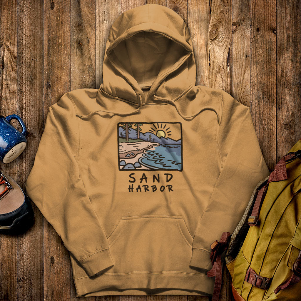 Sand Harbor Hoodie Mustard Adventure and Outdoors Themed Hoodie