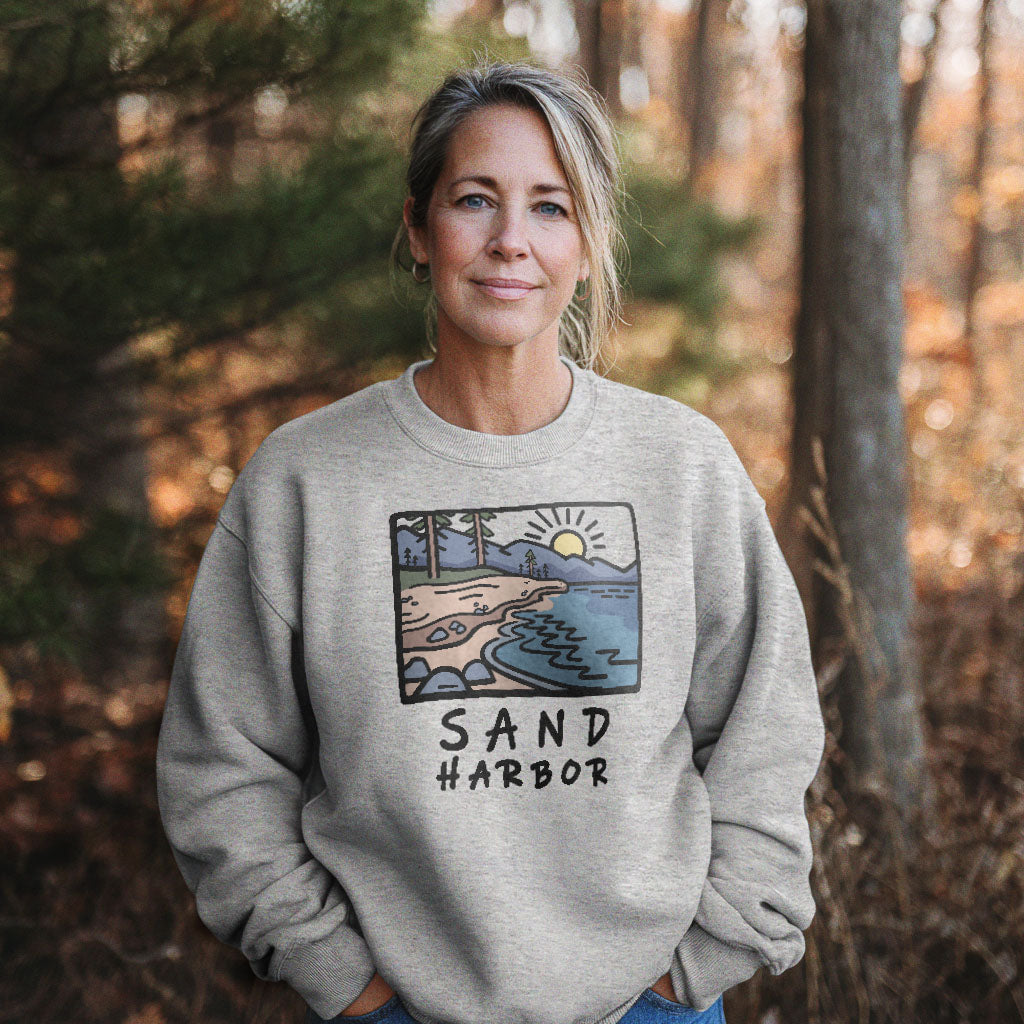 Sand Harbor Crewneck Sweatshirt Adventure and Outdoors Themed Sweatshirt