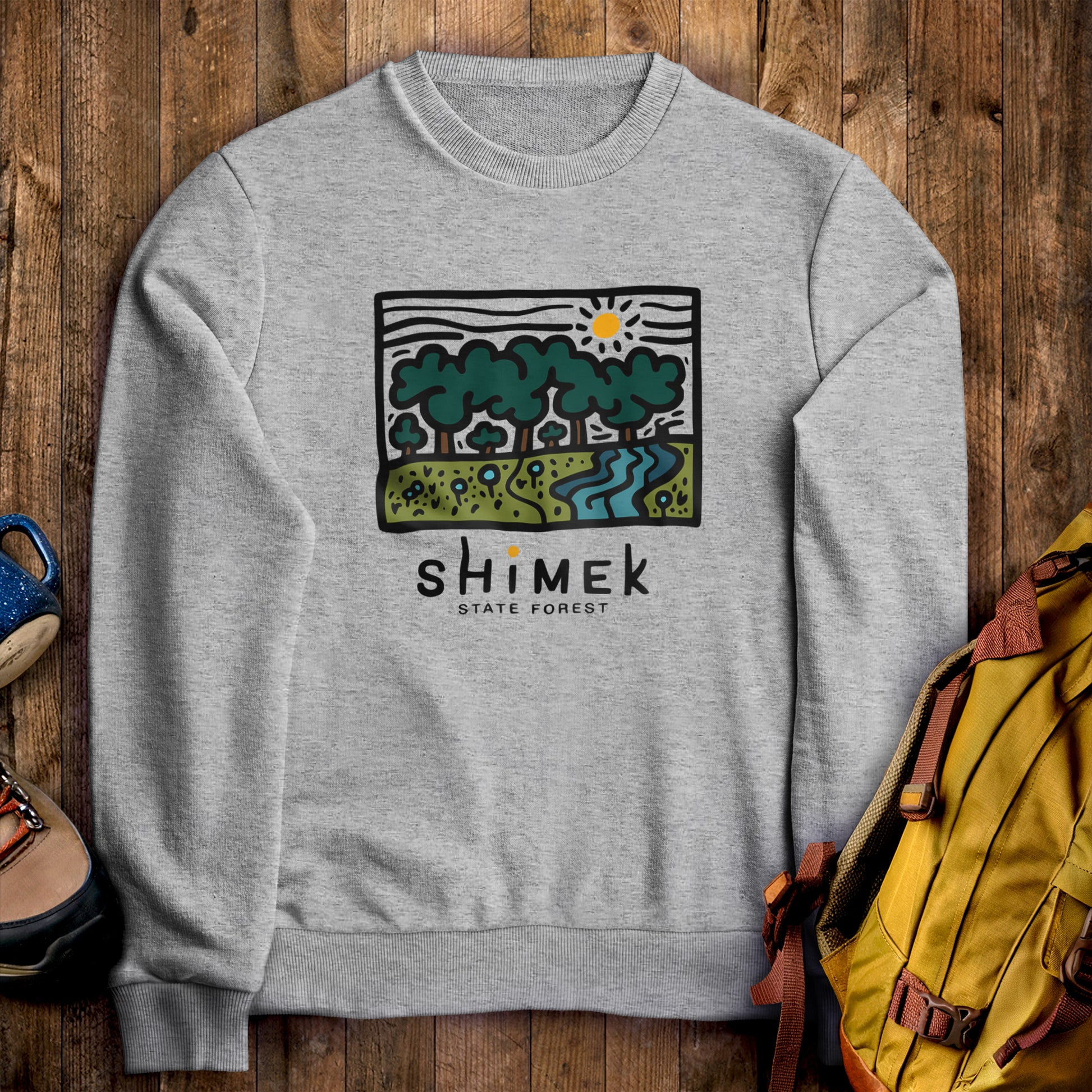 Shimek State Forest Crewneck Sweatshirt Sport Grey Adventure and Outdoors Themed Sweatshirt