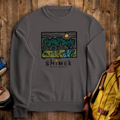 Shimek State Forest Crewneck Sweatshirt Charcoal Adventure and Outdoors Themed Sweatshirt