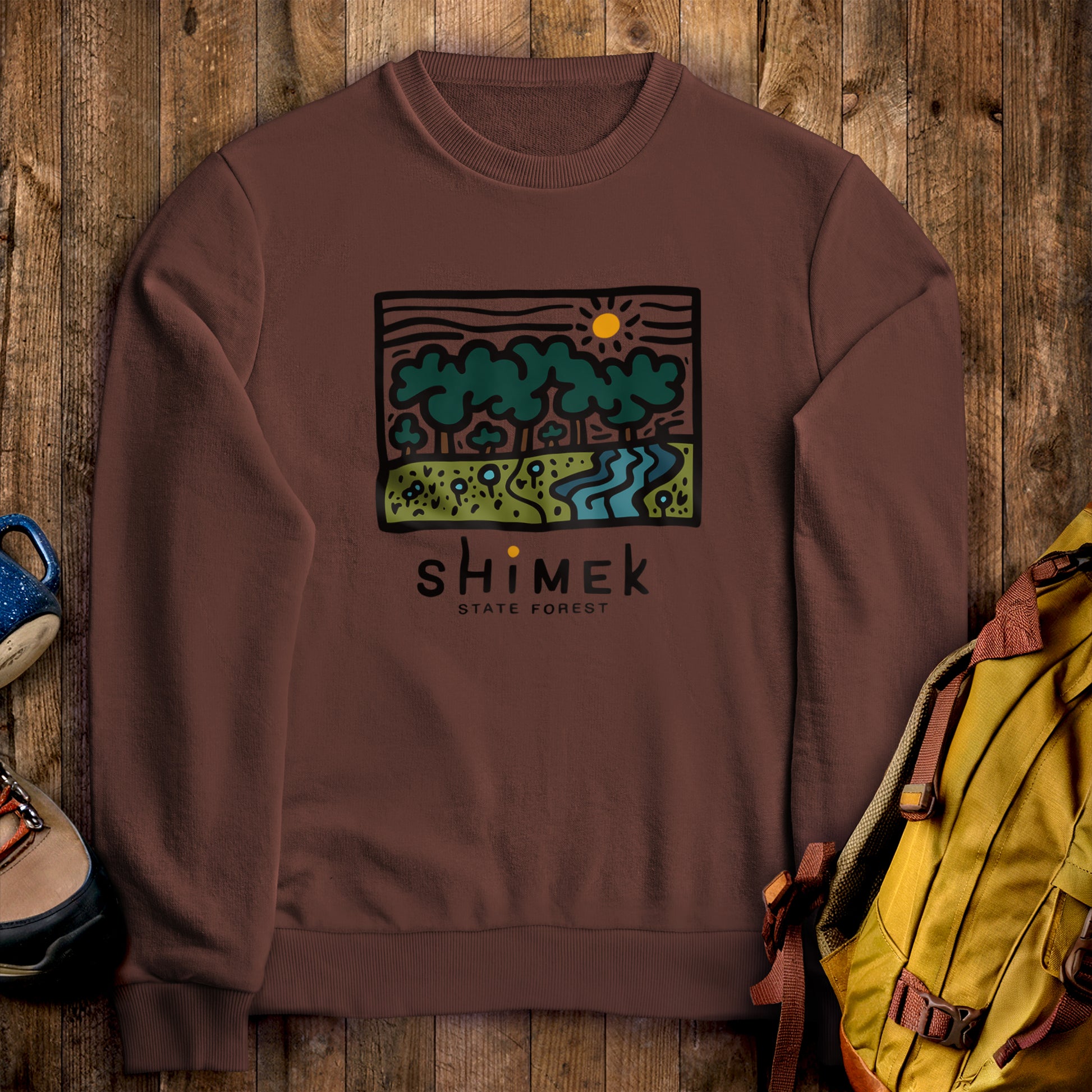 Shimek State Forest Crewneck Sweatshirt Cocoa Adventure and Outdoors Themed Sweatshirt
