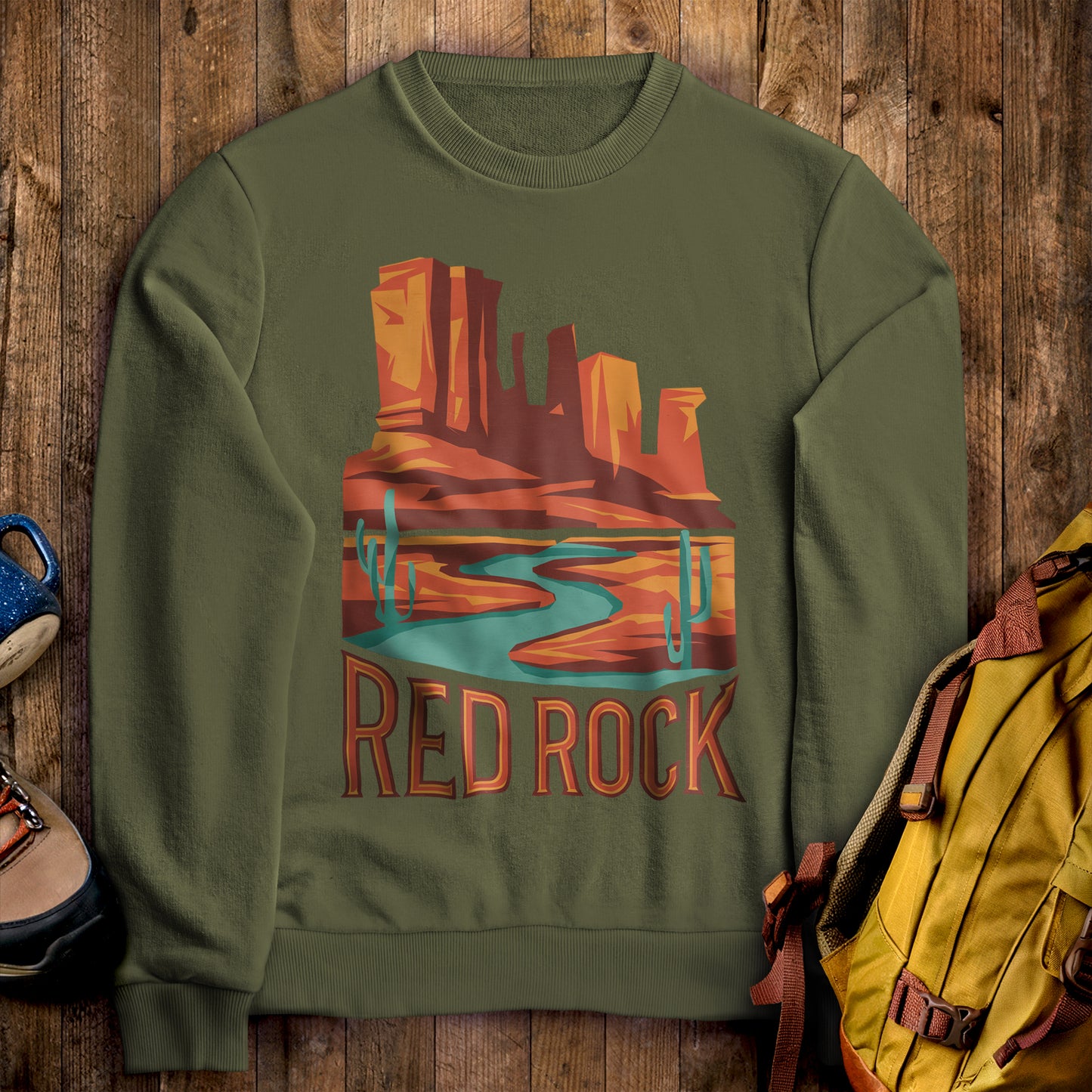 Red Rock State Park Crewneck Sweatshirt Military Green Adventure and Outdoors Themed Sweatshirt