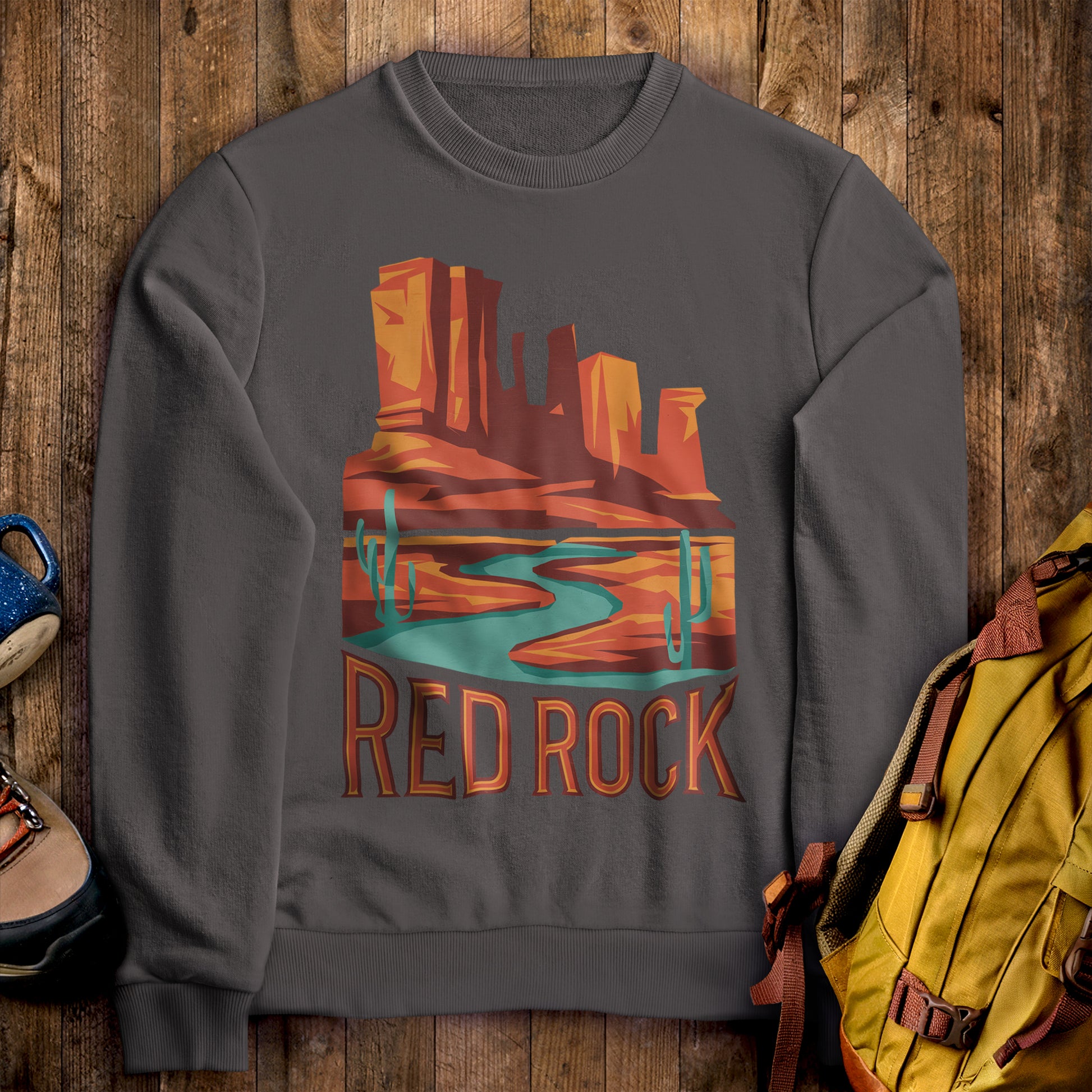 Red Rock State Park Crewneck Sweatshirt Charcoal Adventure and Outdoors Themed Sweatshirt