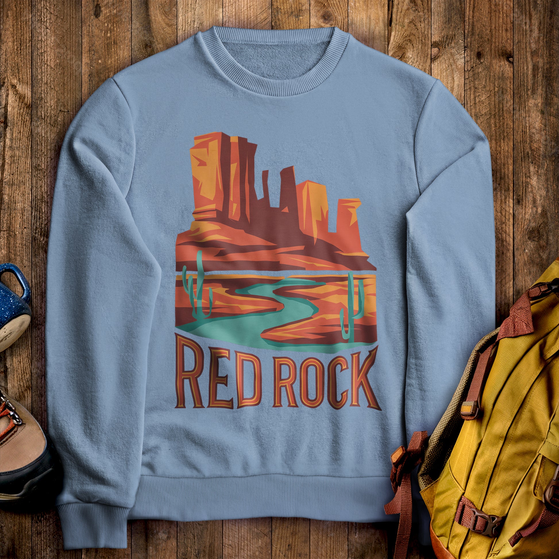 Red Rock State Park Crewneck Sweatshirt Stone Blue Adventure and Outdoors Themed Sweatshirt