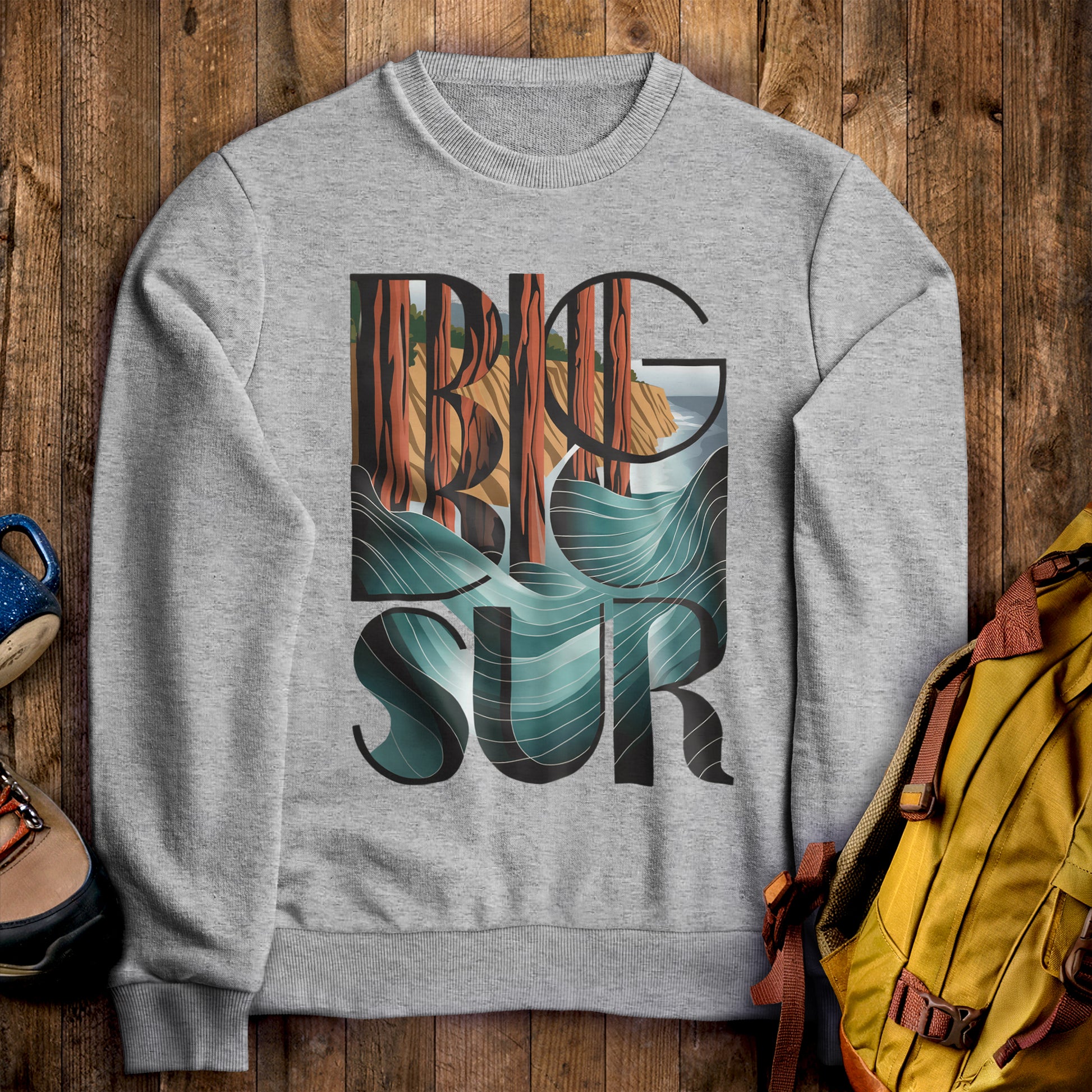 Big Sur State Park Crewneck Sweatshirt Sport Grey Adventure and Outdoors Themed Sweatshirt