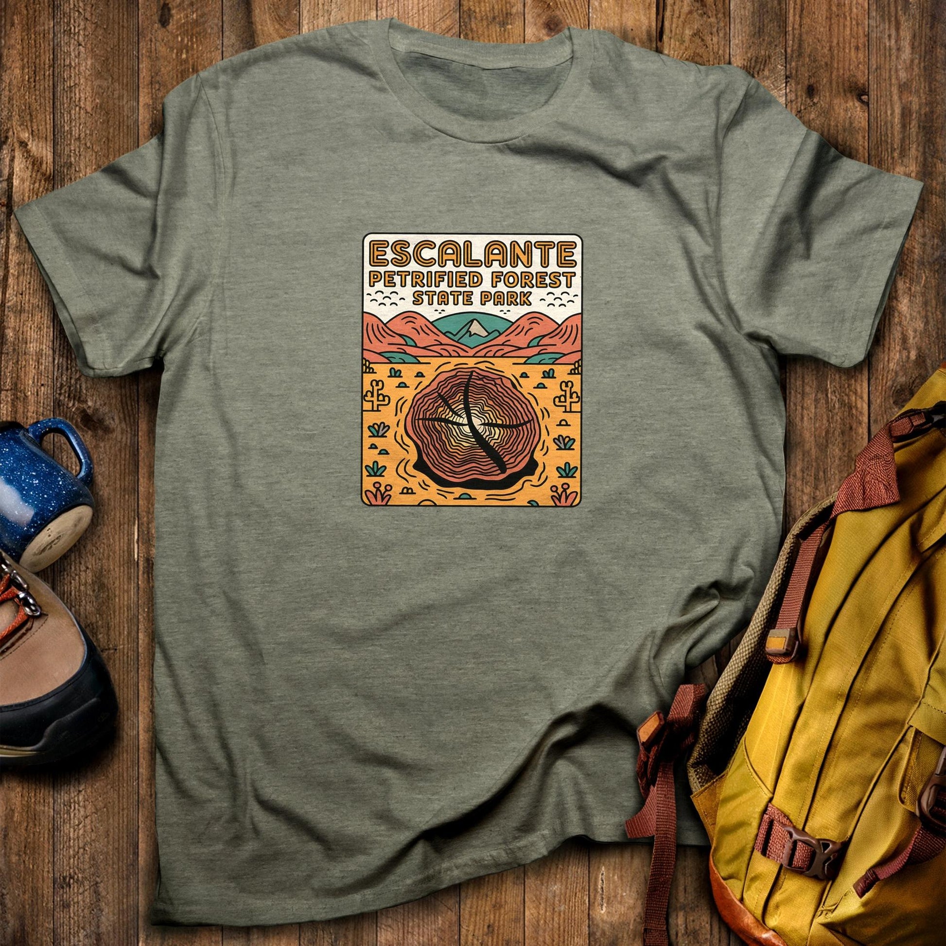 Escalante Petrified Forest State Park T-Shirt Heather Military Green Adventure and Outdoors Themed T-Shirt