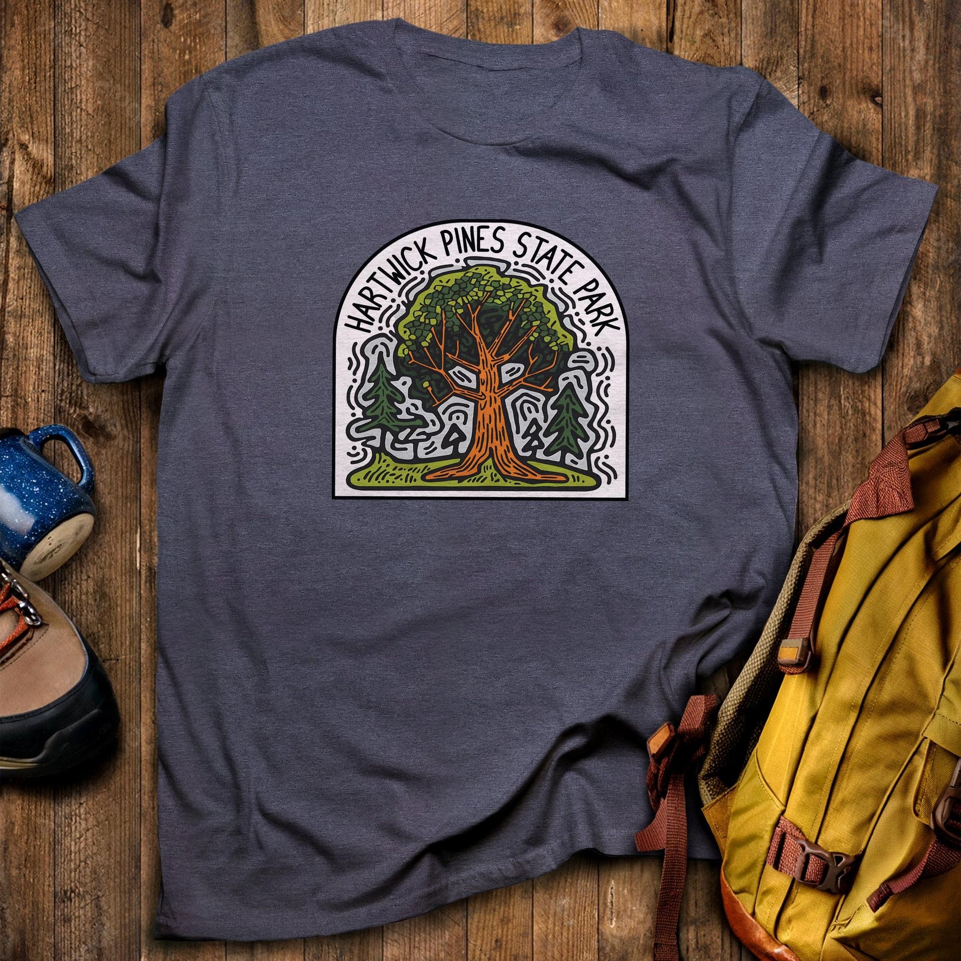 Hartwick Pines State Park T-Shirt Heather Navy Adventure and Outdoors Themed T-Shirt