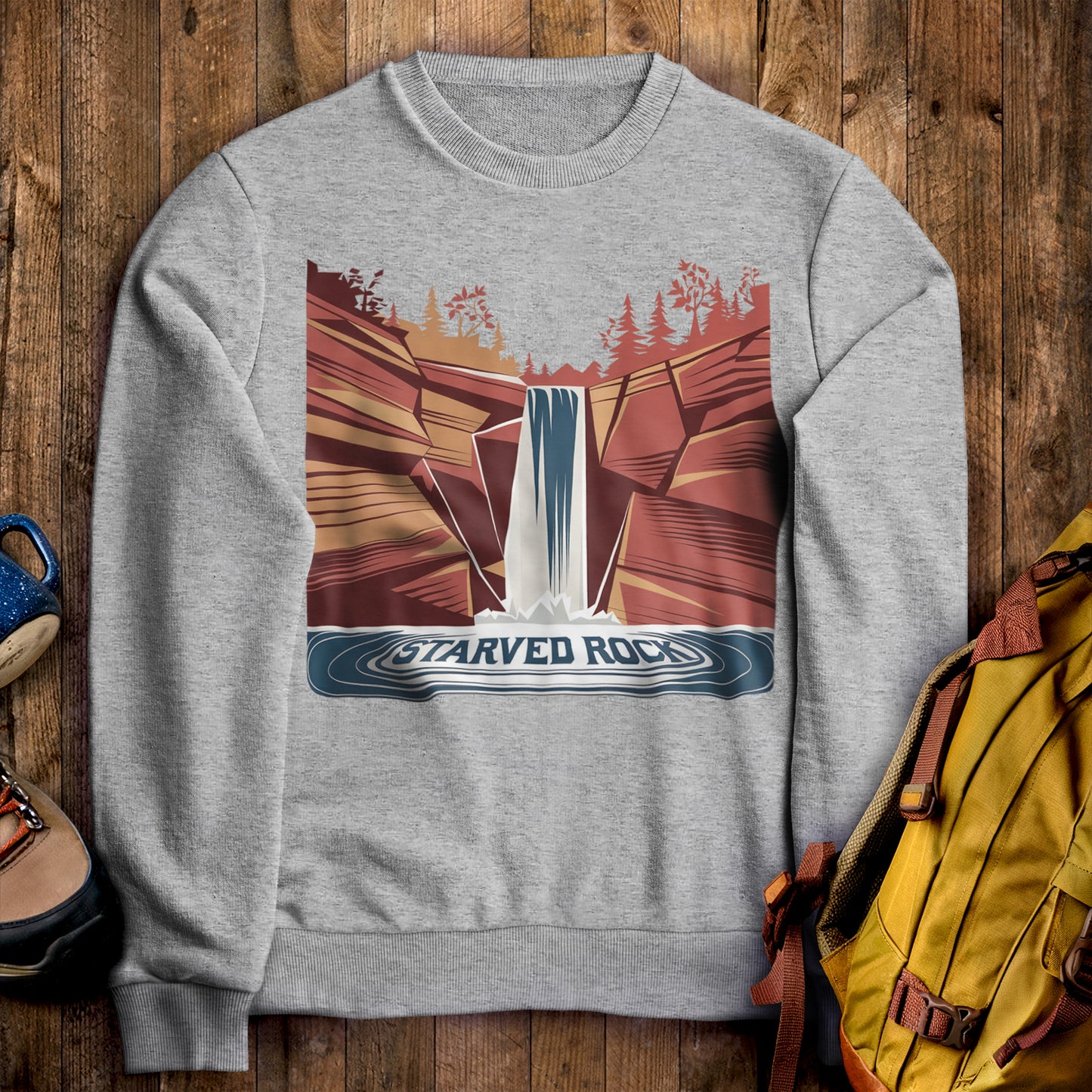 Starved Rock State Park Crewneck Sweatshirt Sport Grey Adventure and Outdoors Themed Sweatshirt