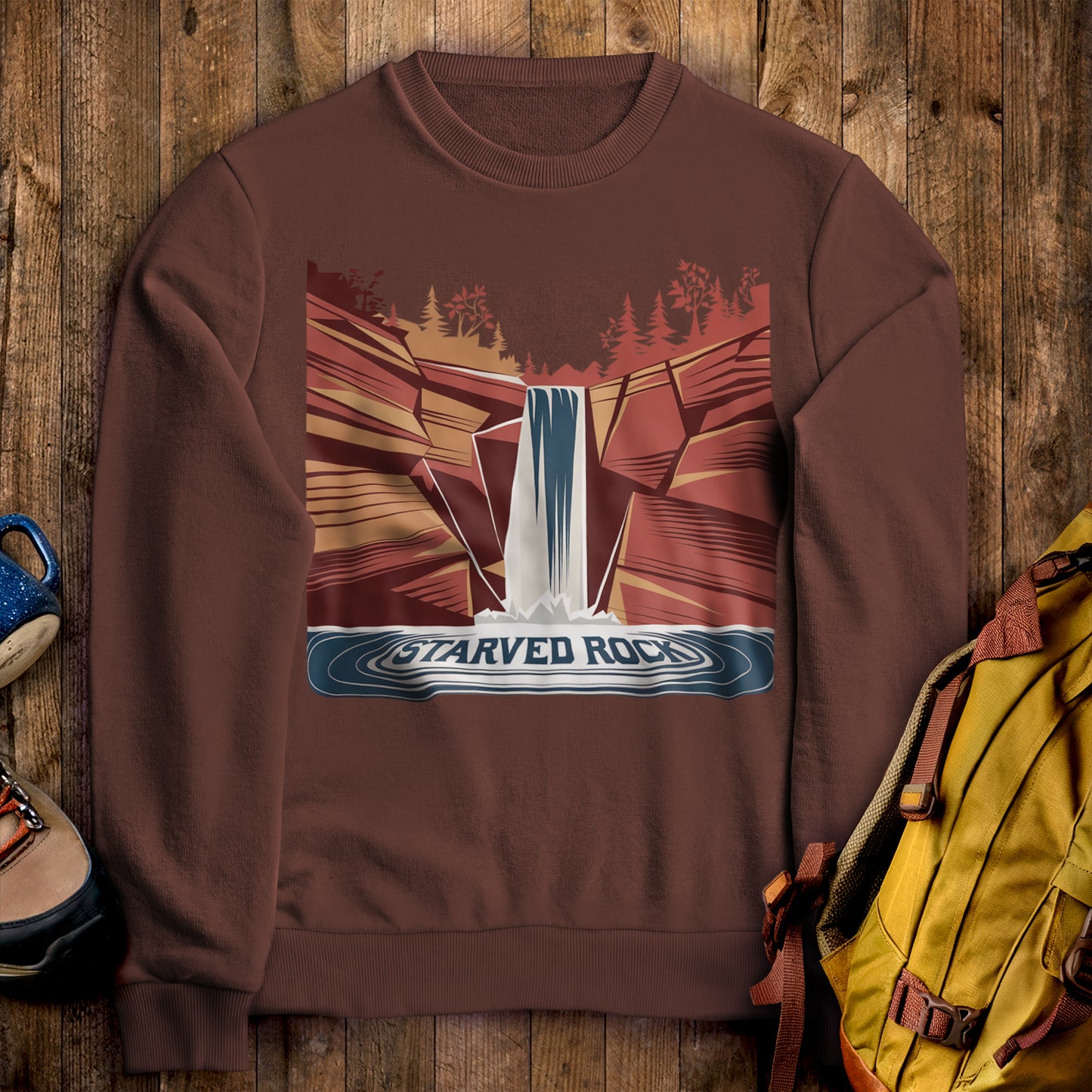 Starved Rock State Park Crewneck Sweatshirt Cocoa Adventure and Outdoors Themed Sweatshirt