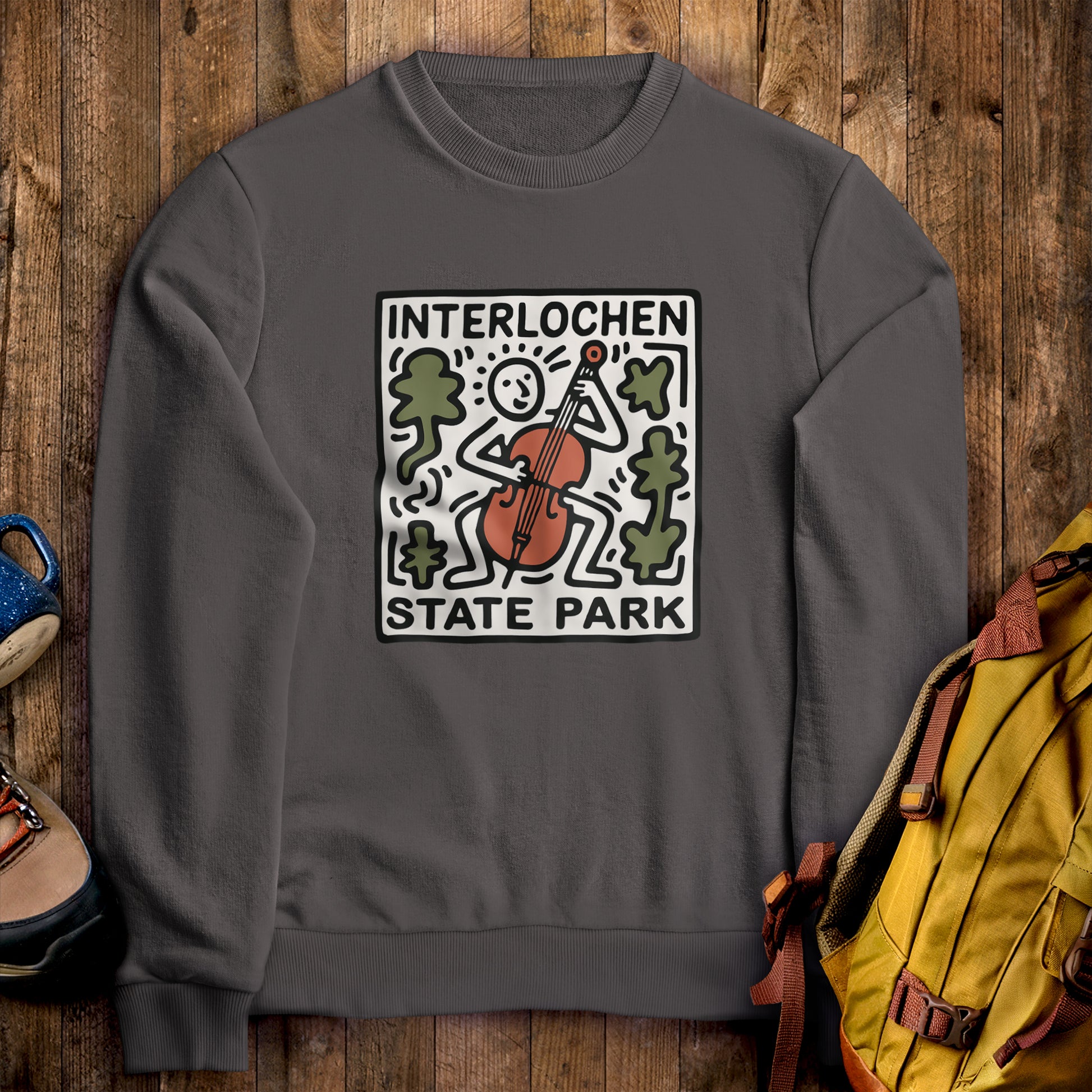 Interlochen State Park Crewneck Sweatshirt Charcoal Adventure and Outdoors Themed Sweatshirt