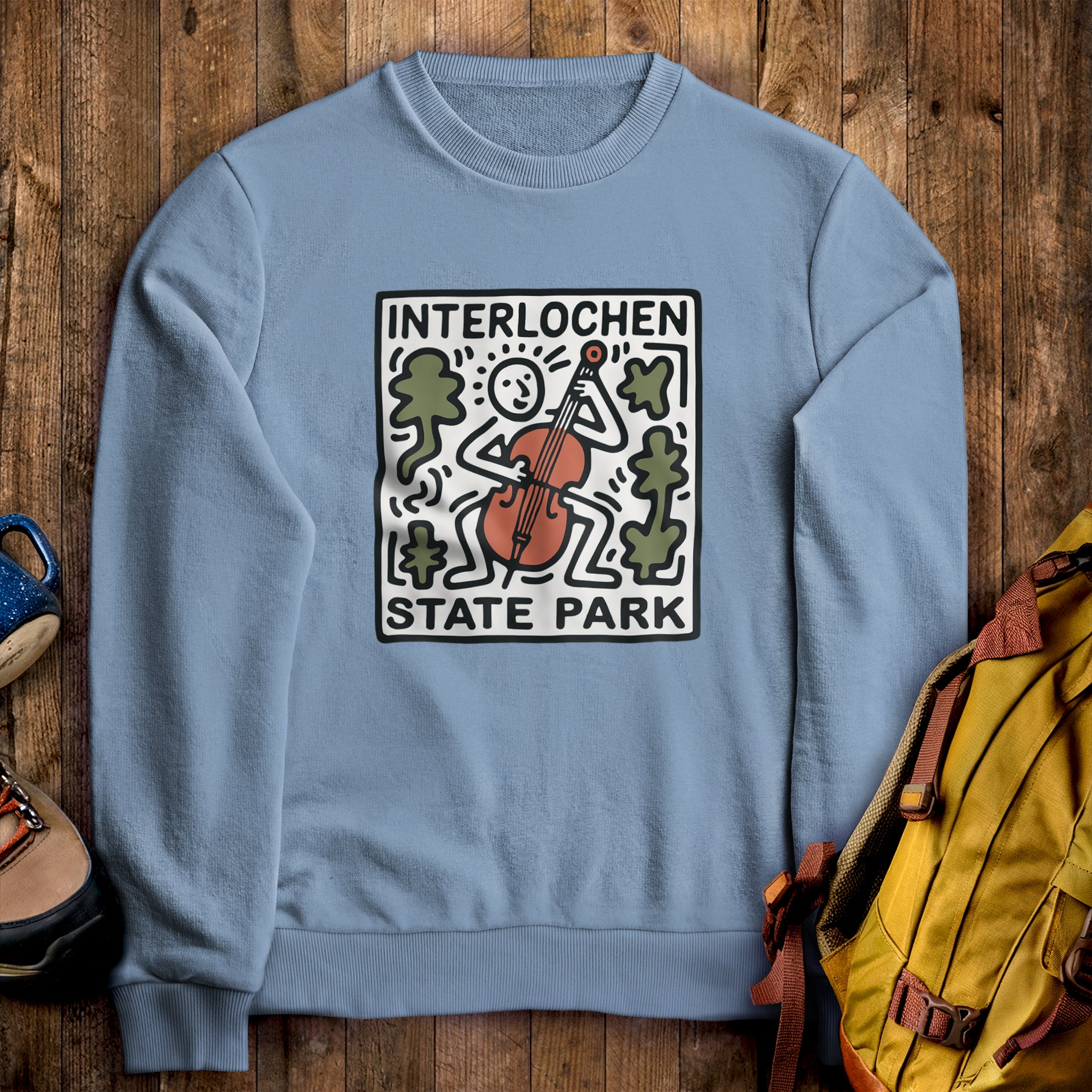 Interlochen State Park Crewneck Sweatshirt Stone Blue Adventure and Outdoors Themed Sweatshirt