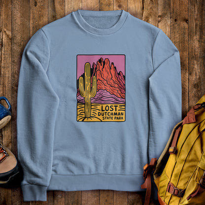 Lost Dutchman State Park Crewneck Sweatshirt Stone Blue Adventure and Outdoors Themed Sweatshirt