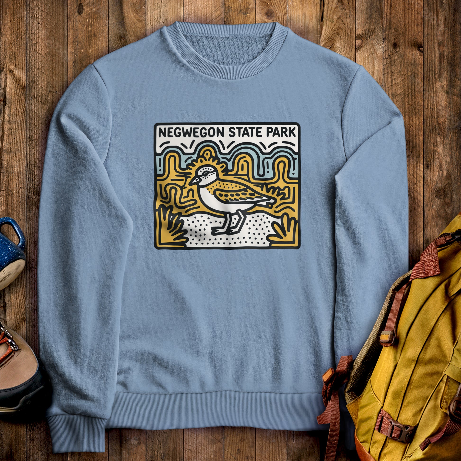 Negwegon State Park Crewneck Sweatshirt Stone Blue Adventure and Outdoors Themed Sweatshirt