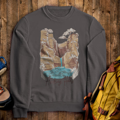 Hocking Hills State Park Crewneck Sweatshirt Charcoal Adventure and Outdoors Themed Sweatshirt