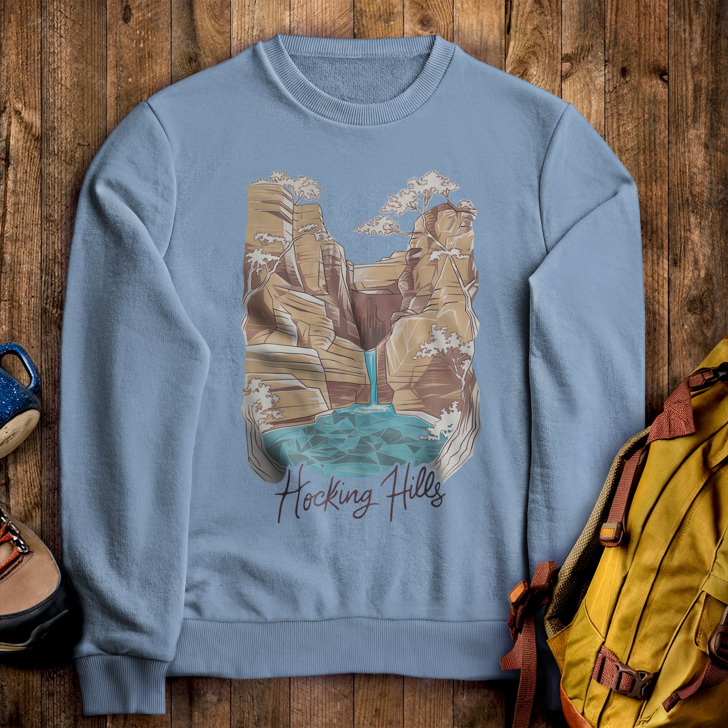 Hocking Hills State Park Crewneck Sweatshirt Stone Blue Adventure and Outdoors Themed Sweatshirt