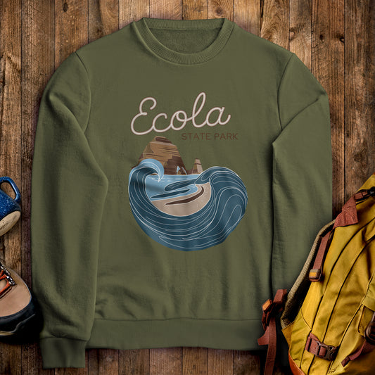 Ecola State Park Crewneck Sweatshirt Military Green Adventure and Outdoors Themed Sweatshirt