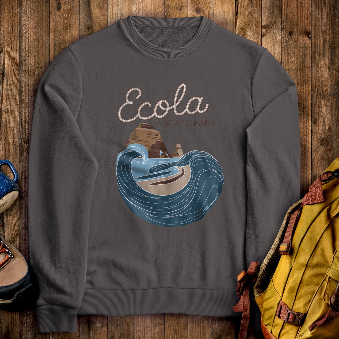 Ecola State Park Crewneck Sweatshirt Charcoal Adventure and Outdoors Themed Sweatshirt