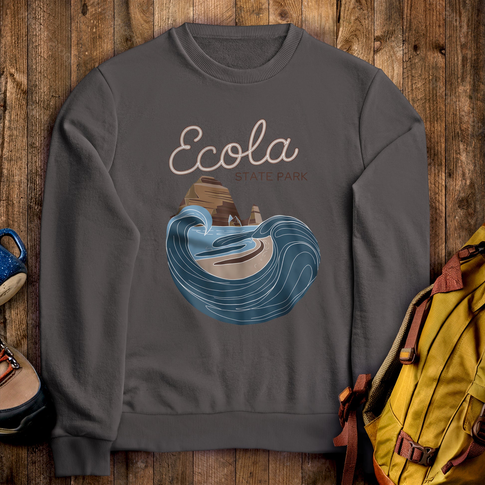 Ecola State Park Crewneck Sweatshirt Charcoal Adventure and Outdoors Themed Sweatshirt