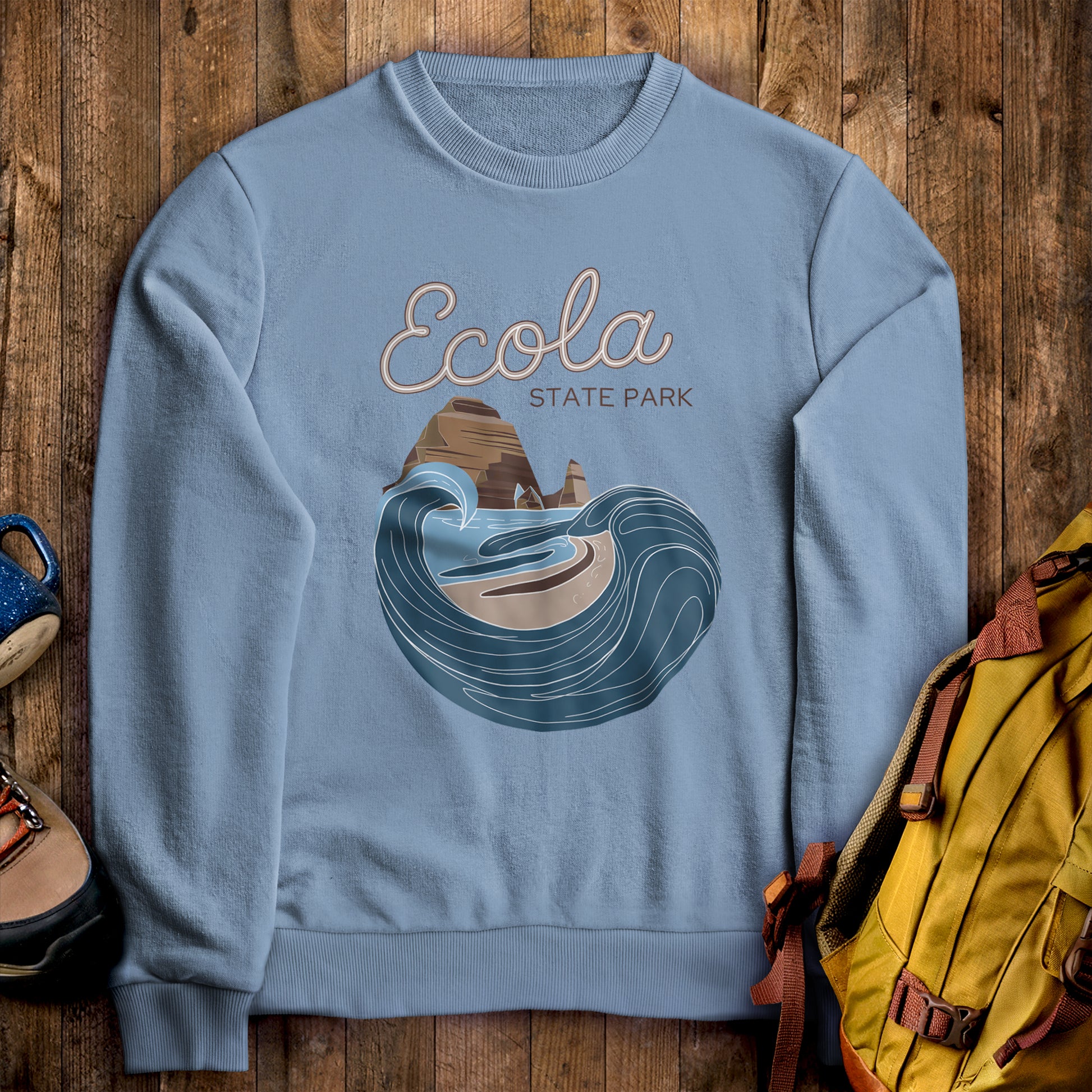Ecola State Park Crewneck Sweatshirt Stone Blue Adventure and Outdoors Themed Sweatshirt
