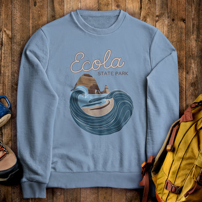 Ecola State Park Crewneck Sweatshirt Stone Blue Adventure and Outdoors Themed Sweatshirt