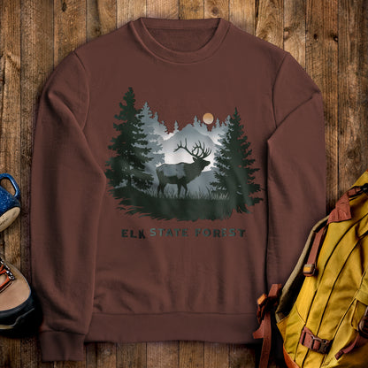 Elk State Forest Crewneck Sweatshirt Cocoa Adventure and Outdoors Themed Sweatshirt