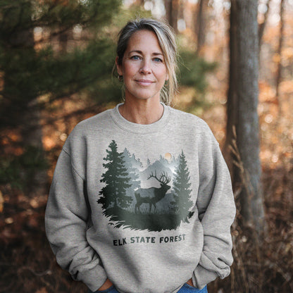 Elk State Forest Crewneck Sweatshirt Adventure and Outdoors Themed Sweatshirt