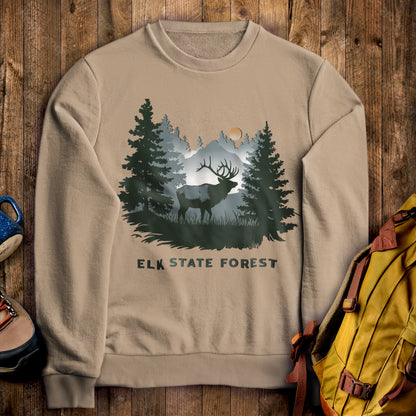 Elk State Forest Crewneck Sweatshirt Sand Adventure and Outdoors Themed Sweatshirt