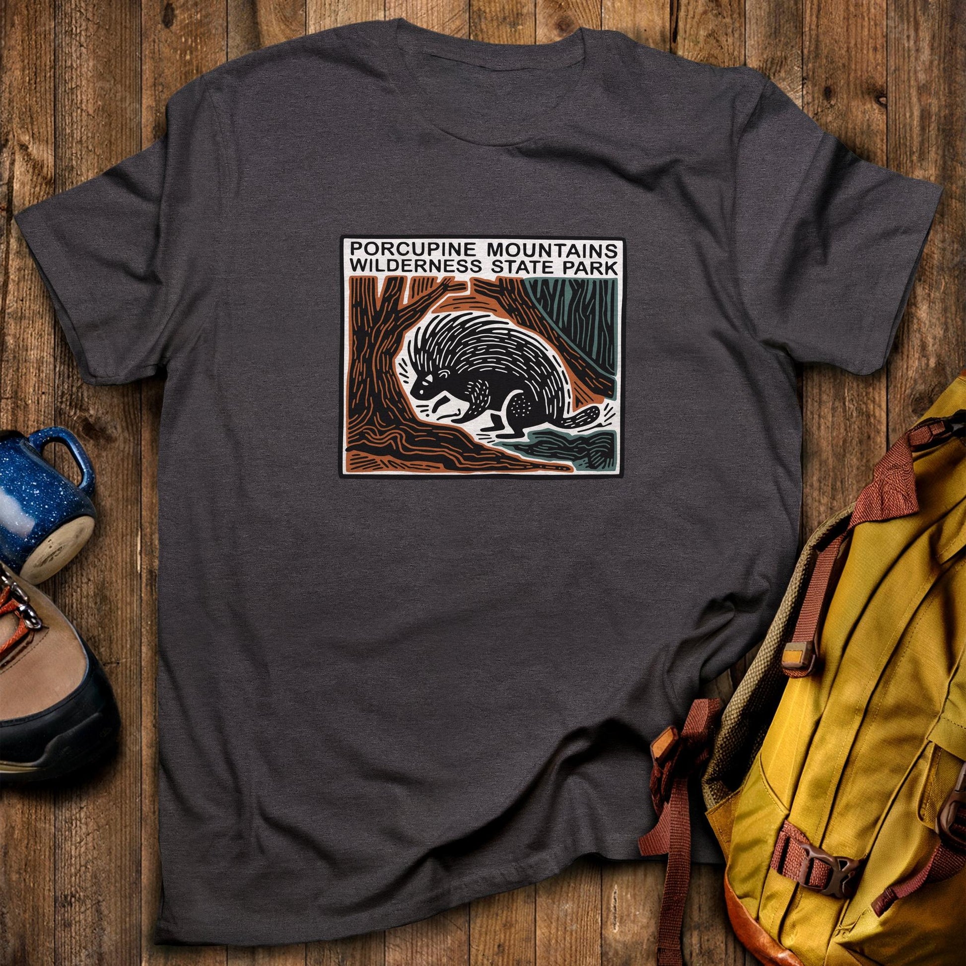 Porcupine Mountains Wilderness State Park T-Shirt Dark Heather Adventure and Outdoors Themed T-Shirt