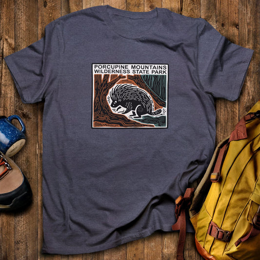 Porcupine Mountains Wilderness State Park T-Shirt Heather Navy Adventure and Outdoors Themed T-Shirt