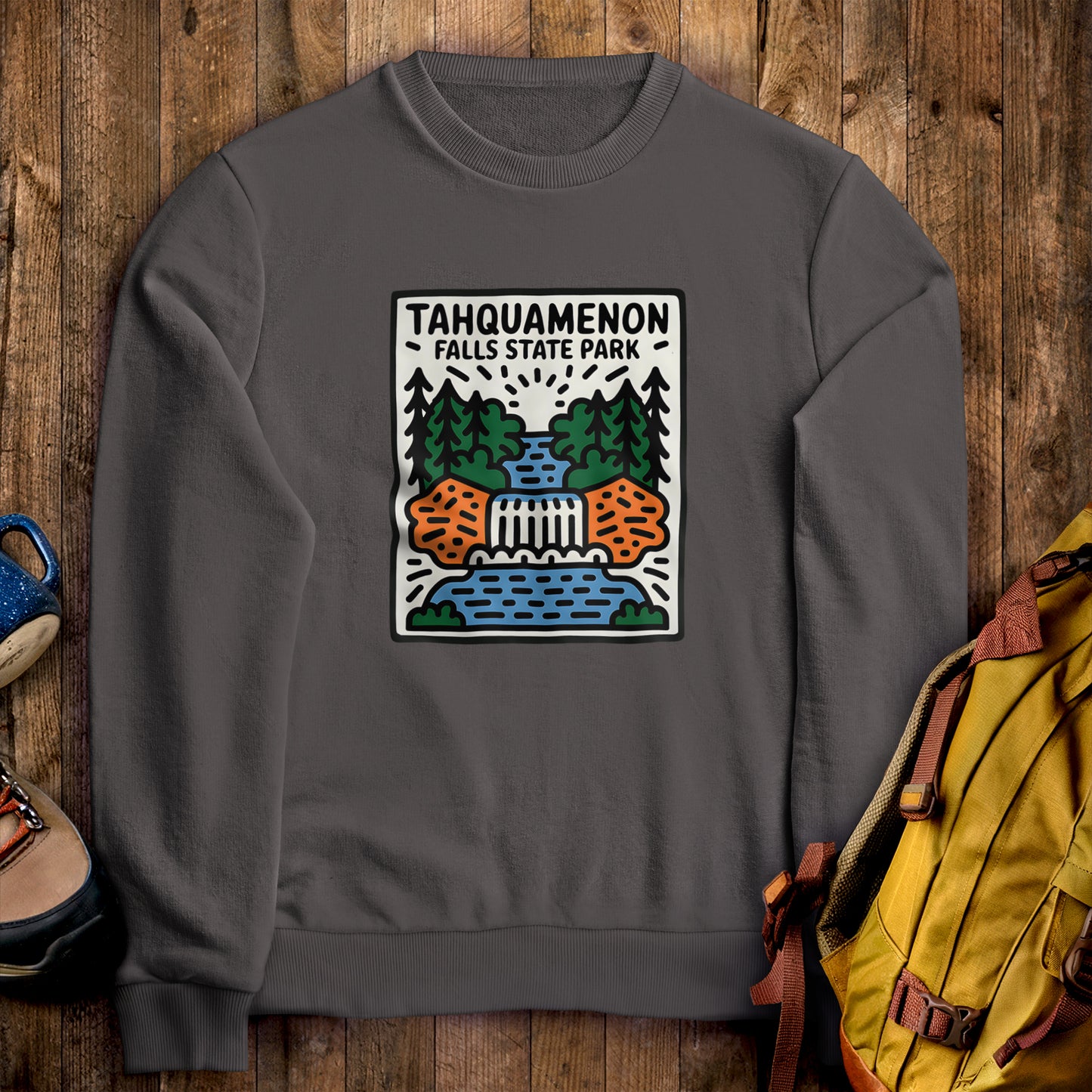 Tahquamenon Falls State Park Crewneck Sweatshirt Charcoal Adventure and Outdoors Themed Sweatshirt