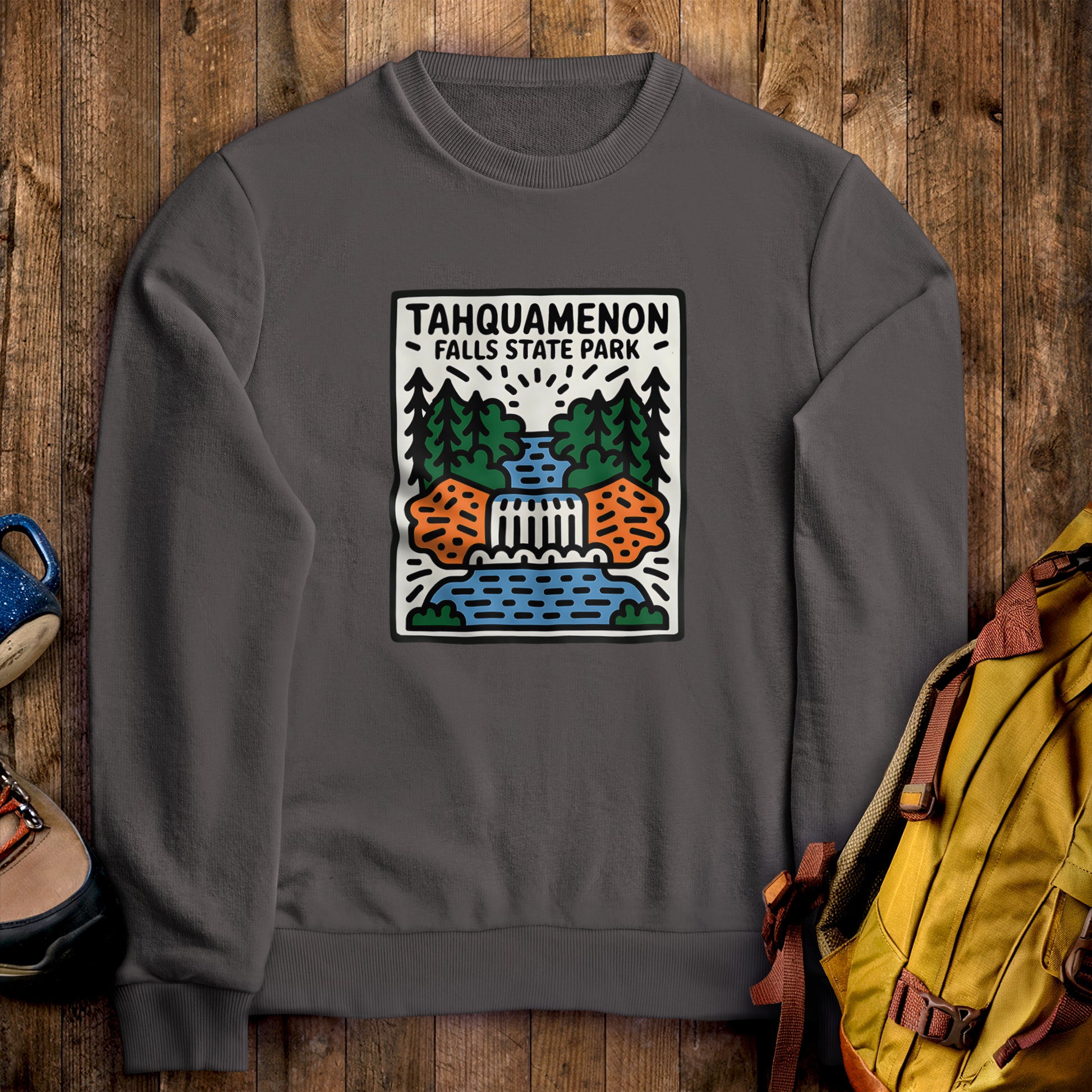 Tahquamenon Falls State Park Crewneck Sweatshirt Charcoal Adventure and Outdoors Themed Sweatshirt